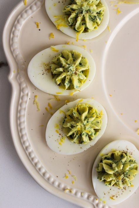 Spanakopita inspired deviled eggs Dizzy Cook, Retirement Life, First Day Of College, Spinach Feta, Greek Cooking, Deviled Eggs Recipe, Chopped Spinach, Summer Vegetable, Deviled Eggs