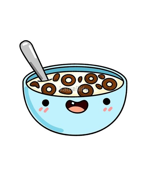 "Kawaii Chocolate Cereal" by kawaiilife | Redbubble Kawaii Food Cartoon, Cute Cereal Drawing, Cereal Poster, Kawaii Dessert Drawing, Kawaii Breakfast Drawing, Cute Kawaii Food Sticker, Kawaii Chocolate, Chocolate Drawing, Doodles Kawaii