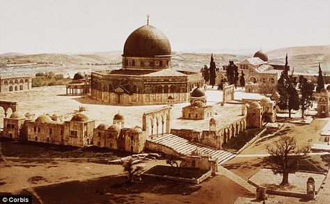 The Dome of the Rock (old photo, prior to gold plating),occupies the former site of the First Temple, built by Solomon The Dome Of The Rock, Aqsa Mosque, Al Quds, Temple Mount, Dome Of The Rock, Architecture History, Islamic World, Sacred Places, The Plaza