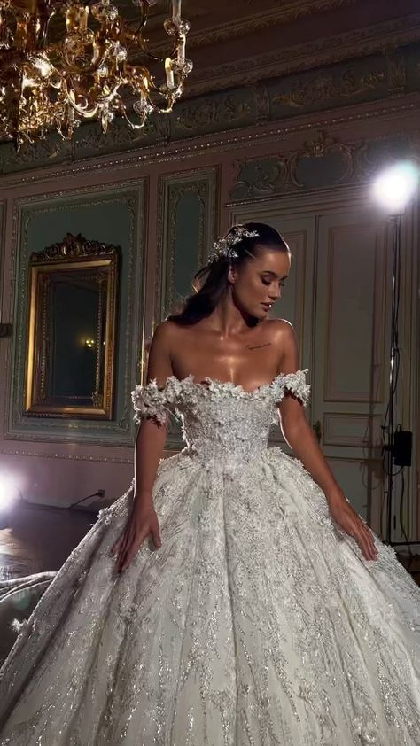 albinadyla on Instagram: Timeless Bride👰🏻‍♀️✨ #albinadyla #bride #bridetobe #bridalgown #hautecouture #dresses Princess Dress Wedding Gowns, Princess Wedding Dress Aesthetic, Wedding Dresses Ballroom, Princess Wedding Gown Fairytale, Dramatic Wedding Dress Ballgown, Cinderella Style Wedding Dresses, White Princess Dress Fairytale, Big Poofy Wedding Dress, Cinderella Inspired Wedding Dress