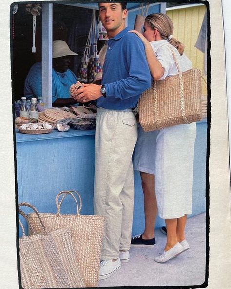 @lostjcrew on Instagram: "⠀Harbour Island 1990." 90s Fashion Men Summer, J Crew Catalog, J Crew Style, Mens Outfit Inspiration, J Crew Men, Woven Raffia, Vintage Fits, Men Fashion Casual Outfits, Fashion Images