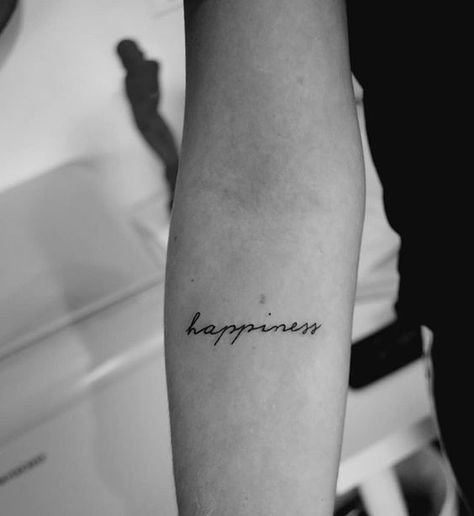 Happiness Tattoo. Happiness Tattoo Font, Choose Happiness Tattoo, Tekst Tattoo, Handwritten Tattoo, Happy Tattoo, Happiness Tattoo, Small Quote Tattoos, Cute Tiny Tattoos, Temp Tattoo