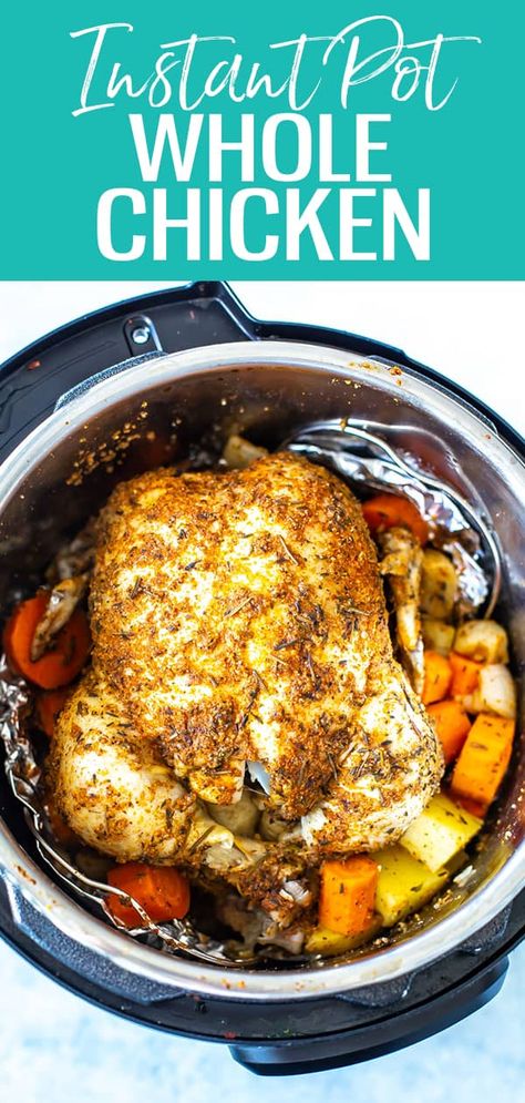 Easiest Instant Pot Whole Chicken - Eating Instantly Instant Pot Whole Chicken, Instapot Recipes Chicken, Whole Chicken Recipe, Cooking Whole Chicken, Chicken Cooking, Whole Chicken Recipes, Chicken Eating, Whole Roasted Chicken, Pressure Cooker Chicken