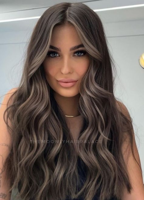 Soft Dark Brown Balayage, Ashy Brown Balayage On Dark Hair, Mocha Ash Brown Balayage, Dark Brown Hair With Babylights Balayage, Brown Balayage Ashy Brown, Ashy Brunette Hair Balayage, Dusty Brunette Hair, Going Back To Brown Hair From Blonde, Dark Brown Hair Money Piece Highlights