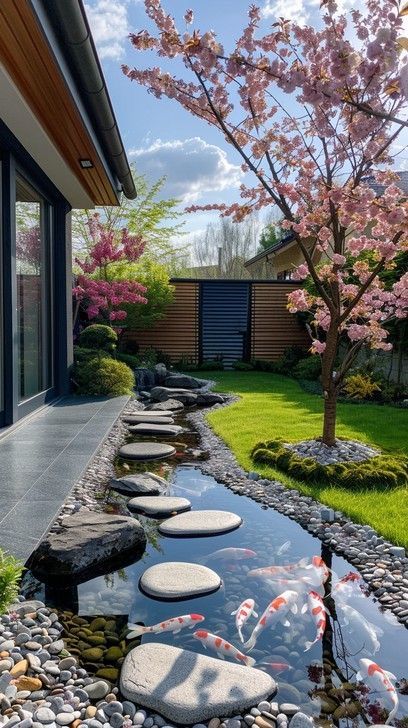 Zen Landscape, Backyard Terrace, Garden River, Dream Backyard Garden, Taman Air, Japanese Garden Landscape, Garden Pond Design, Pond Landscaping, Natural Pond