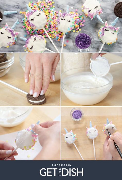 Oreo Unicorn Cookie Pops | POPSUGAR Food Unicorn Cake Pops Diy, Unicorn Pops, Unicorn Cookies, Birthday Unicorn, Oreo Pops, Cookie Pops, Unicorn Theme, Crazy Cakes, Lisa Frank