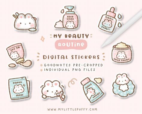 Beauty Digital Planner Stickers for GoodNotes Planner/ Beauty Routine Digital Stickers/ Daily Routine Digital Planner Stickers/ Skin Care | Printable Planner by  Juan Davis Free Printable Planner Stickers Kawaii, Cute Digital Planner, Daily Planner Stickers, Planner Calendar Printables, Stickers For Goodnotes, Planner Icons, Digital Planner Stickers, Goodnotes Planner, Scrapbook Stickers Printable