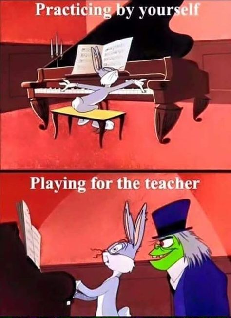 Bugs Bunny | Piano | Funny | Practicing by yourself vs Playing for the teacher | Cartoon Piano Memes, Piano Funny, Musician Memes, Piano Quotes, Lessons Quotes, Musician Humor, Band Jokes, Playing The Piano, Music Jokes