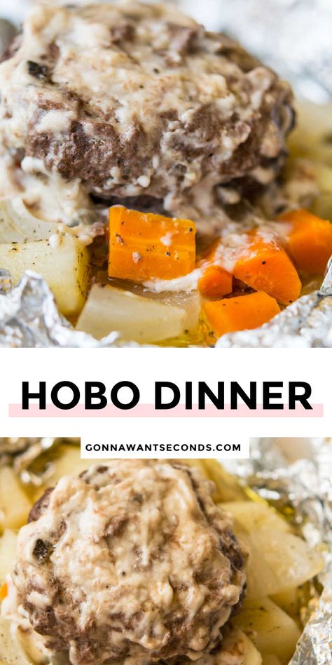 Ground Beef Hobo Dinner, Hobo Hot Dish, Hobo Dinners In The Oven, Hamburger Hobo Dinner, Hobo Foil Packs, Camping Pack List, Easy Fancy Dinner Recipes, Hobo Meals, Hobo Dinner