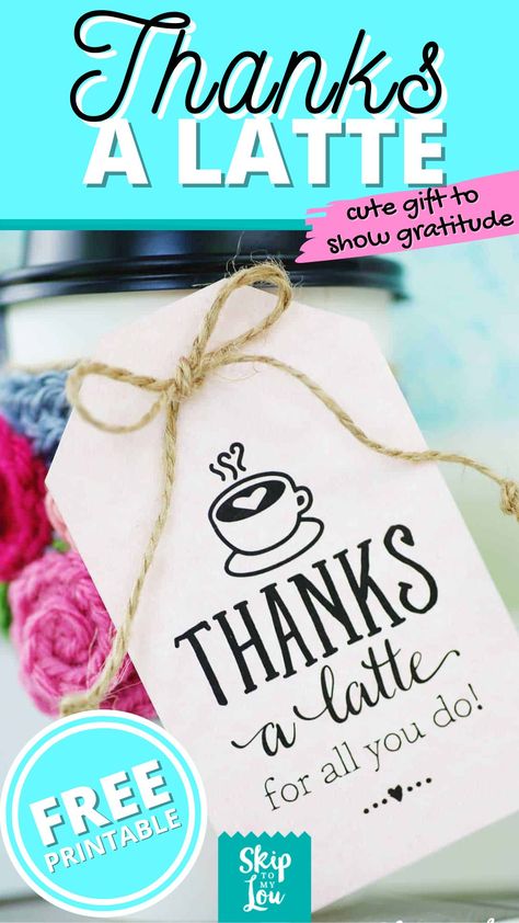 Thanks a latte is the sweetest way to to tell a coffee lover how much you appreciate them. Do you have a teacher or friends you need to thank a latte? Grab a cup of coffee (or Starbucks gift cards) and some card stock to print on. These thanks a latte free printable gift tags make wrapping up a special gift easy! Starbucks Gift Tags Free Printables, Coffee Thank You Card Free Printable, Thanks A Latte Teacher Gift, Coffee Gift Card Sayings, Thanks A Latte Free Printable, Coffee Teacher Appreciation, Tea Gift Tags, Latte Ideas, Free Teacher Appreciation Gifts