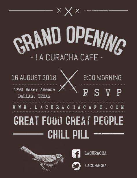 Vintage restaurant/cafe grand opening poster/flyer template. Restaurant Opening Poster, Restaurant Opening Invitation, Opening Poster Design, Leaflet Design Template, Coffee Flyer, Grand Opening Poster, Grand Opening Flyer, Grand Opening Banner, Restaurant Brochures