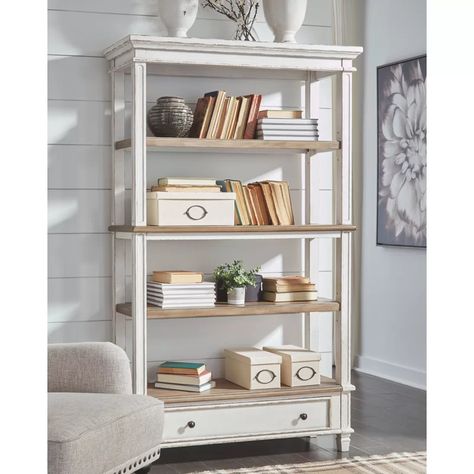 Sara Etagere Bookcase | Birch Lane White Etagere, Longboat Key, Bookcase Design, Drawer Space, White Bookcase, Casa Vintage, Upholstered Panel Bed, Crown Moulding, Etagere Bookcase