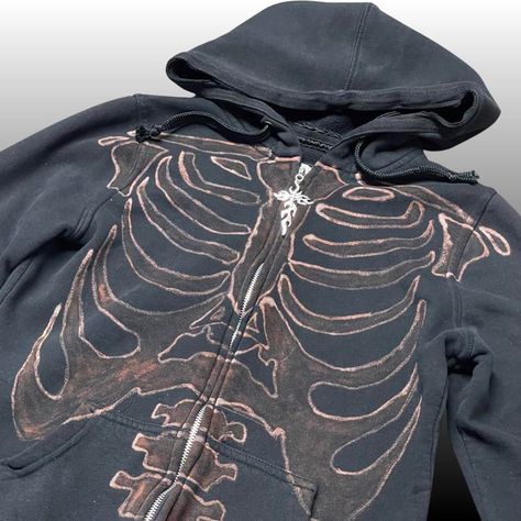 Rib Cage Sweater, Rib Cage Hoodie, Ribcage Hoodie, Y2k Mall Goth, Bleaching Clothes, Bleach Hoodie, Alt Outfits, Dye Ideas, Bleach T Shirts