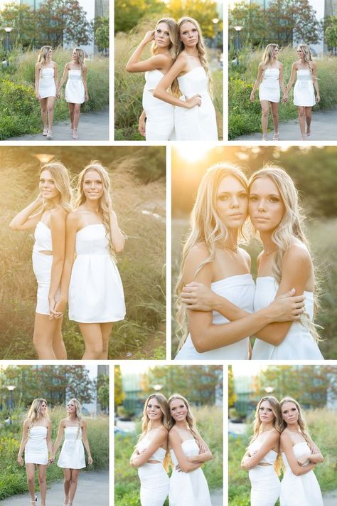 Best Friends Photography Poses, Twins Photoshoot Ideas Adults, Two Sisters Photoshoot Poses, Twin Picture Ideas Teenage, Senior Pics For Twins, Sister Picture Ideas Sibling Poses, Twin Sister Photoshoot Ideas, Senior Picture Ideas For Twins Sister Poses, Poses For Twins Sisters