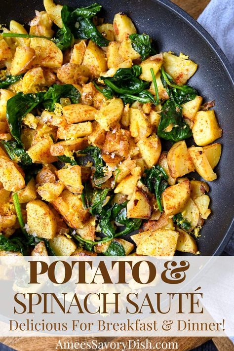 Potato and Spinach Saute' Spinach And Potatoes, Spinach And Potato Recipes, Fresh Spinach Recipes, Baby Spinach Recipes, Spinach Side Dish, Spinach Recipes Healthy, Spinach Breakfast, Sweet Potato Spinach, Spinach Egg