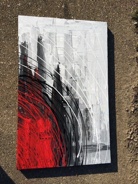 Acrylic abstract 30"x40" red black white painting Red And White Abstract Painting, Red Black And Gold Paintings, Black White Red Painting Abstract Art, Red And Grey Paintings, Black And Red Abstract Painting, Black And Red Painting Ideas, Red Canvas Painting Ideas, Red Painting Ideas, Urban Art Painting