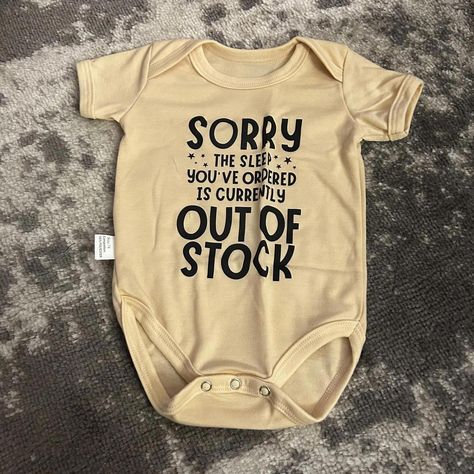 This Listing Is For A Gold Unisex Onesie. On The Front In Black It Says, "Sorry The Sleep You Ordered Is Currently Out Of Stock." It Is Unbranded, Size 9-12 Months. It Is New Without Tags. It Comes From A Non-Smoking Home. I Will Accept Reasonable Offers On Some Items. I Don’t Discount New Items.. And Will Not Take 50% Off Offers. Unisex Onesies, Unisex Baby, Baby Sleep, Kids Shirts, New Items, 12 Months, Baby Gifts, Onesies, Cricut