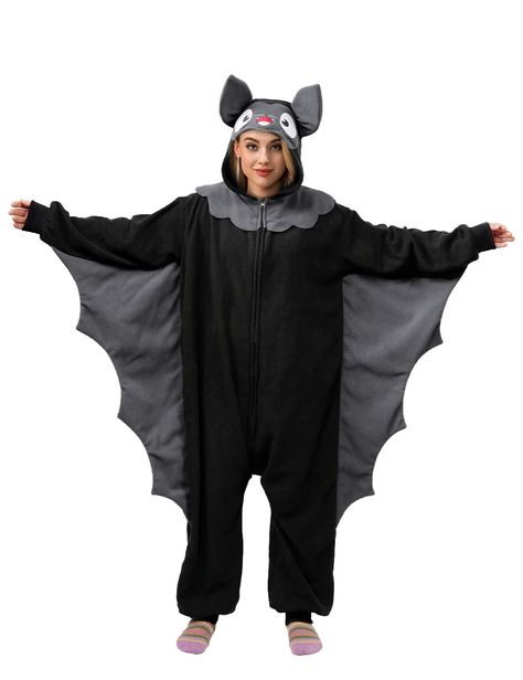 PRICES MAY VARY. 【Bat onesie】Adorable and eye-catching bat onesie design all feature eyes, teeth, ears and more for a realistic design that will shock your friends when you wear it disguised as a bat and help complete your cosplay look 【Warm&Comfortable】Adult bat onesie uses polar fleece fabric with higher fiber density, which is soft to the touch and keeps you warm. The loose fit is very comfortable and flexible, so you can relax and unfettered. Easy care, Hand or machine washable 【Intimate Des Halloween Onsies, Bat Onesie, Warm Halloween Costumes, Animal Cosplay, Animal Halloween Costumes, Pajama Costume, Onesie Costumes, Bat Design, Halloween Onesie