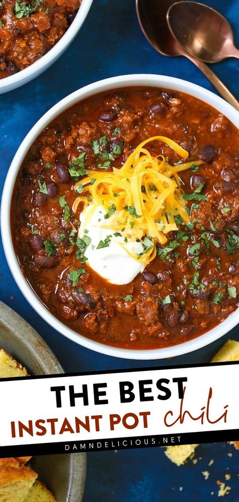 THE BEST INSTANT POT CHILI, comfort food, simple dinner recipes Instant Pot Chili Recipe, Poblano Chili, Instant Pot Chili, The Best Chili, Beef Chili Recipe, Best Chili, Bean Chili Recipe, Best Chili Recipe, Tomato Puree