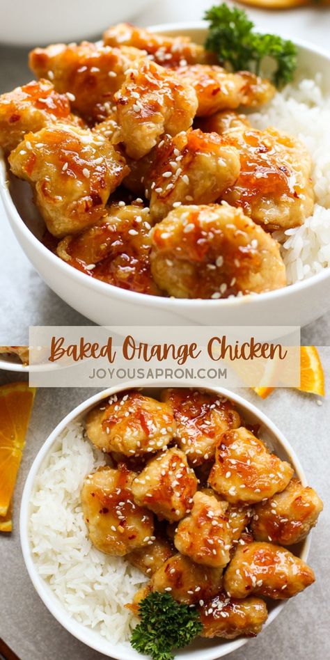 Orange Chicken Baked Recipe, Oven Orange Chicken, Oven Baked Dinner Ideas, Oven Baked Chinese Chicken, Oven Baked Orange Chicken, Creative Dinner Recipes, Baked Orange Chicken Recipe, College Dinner Ideas, Healthy Orange Chicken Recipe