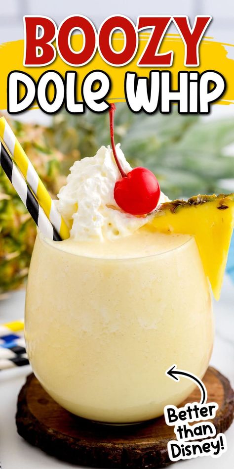 Pineapple Dole Whip Drink, Nostalgia Slushie Machine Recipes, Dole Whip Margarita Recipe, Dole Pineapple Whip Recipe, Summer Frozen Drinks Alcohol, Easy Frozen Cocktail Recipes, Pineapple Mixed Drinks, Adult Slushies Frozen Drinks, Pineapple Beverages