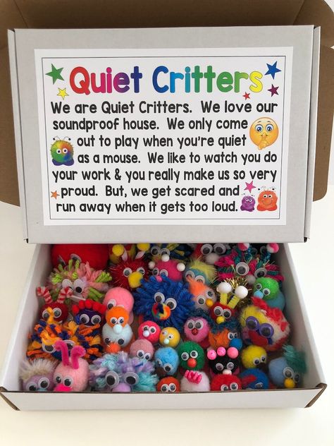 QUIET CRITTERS XL Box Filled With Poem & Poms Teacher Resource, Classroom Behavior Management, Reward Prizes, Student Incentive, Homeschool - Etsy Prize Box Ideas Classroom, Gifts For 1st Grade Students, Behaviors In The Classroom, Storage Ideas For Classrooms, Quiet Critters Classroom, Treasure Box Ideas For Classroom, Quiet Bins, Quiet Critters, Student Incentives