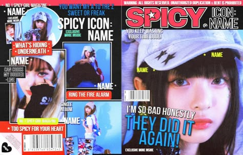 Kpop Album Concept Ideas, Kpop Photobook Layout, Magazine Edit Kpop, Retro Magazine Layout, Kpop Magazine Edit, Y2k Magazine Cover, Magazine Cover Edit, New Jeans Poster, Aespa Spicy