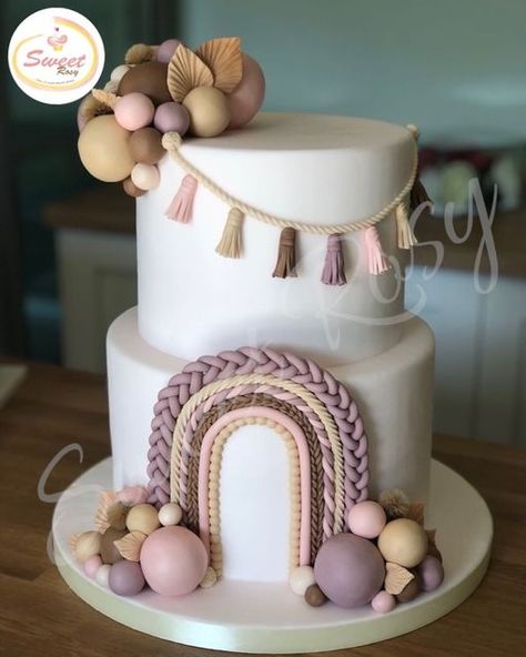 Boho Cake Rainbow, Rainbow Pink Cake, Boho Rainbow Cake Pops, Bohemian Rainbow Cake, 1st Bday Cake Girl, Boho Rainbow Baby Shower Cake, Neutral Rainbow Cake, Rainbow Boho Birthday Party, Rainbow Boho Cake