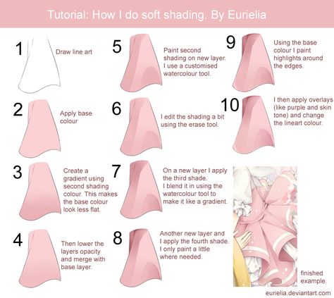 Soft Shading Tutorial by eurielia.deviantart.com on @deviantART How To Color Skirts Digital Art, How To Draw Folds In Skirts, Skirt Shading Drawing, Skirt Folds Reference, Soft Shading Tutorial, Drawing Suggestions, Skirt Folds, Coloring Reference, Clothing Tutorial