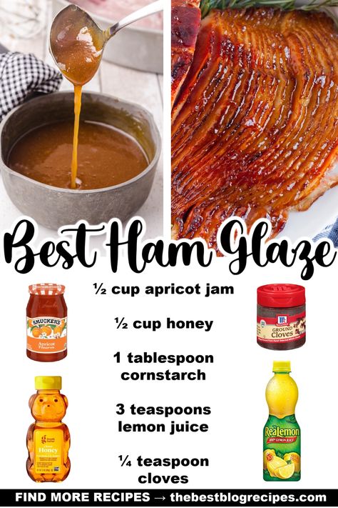 You only need five ingredients and five minutes to make this delicious ham glaze. It makes a wonderful holiday entrée, but it’s also simple enough you can make this sweet apricot glaze for any meal. Ham With Apricot Glaze, Ham With Apricot Preserves, Ham Glaze Apricot Jam, Cherry Glaze For Ham, Dole Pineapple Glazed Ham, Turkey Glaze Thanksgiving, Ham Glazes With Maple Syrup, Whole Ham Recipes Ovens, How To Make A Ham