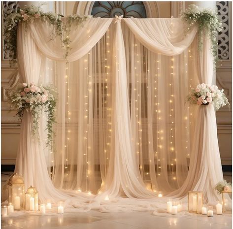 Wedding Decoration For Home, Fairy Lights Backdrop Wedding, Wedding Arch Ideas With Lights, The Notebook Themed Wedding, Nature Party Decor, Wedding Arch Backdrop Ideas, Champagne Shower Theme, Boho Themed Party Decorations, Acotar Themed Wedding