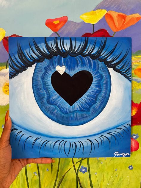 Trippy Eyes Painting, Painting Ideas On Canvas Eyes, Painting Ideas Eyes, Heart Eye Painting, Eye Painting Easy, Eye Painting Canvas, Canvas Eye Painting, Cool Patterns To Paint, Bsf Painting Ideas