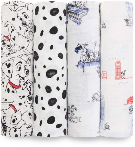 Aden & Anais 101 Dalmations Swaddles (Pack of 4), Black, One Size Baby Sleeping Blanket, Aden And Anais, Disney Baby Clothes, Nursery Trends, 101 Dalmations, Disney 101 Dalmatians, Disney Nursery, Nature Baby Shower, Boy Blankets