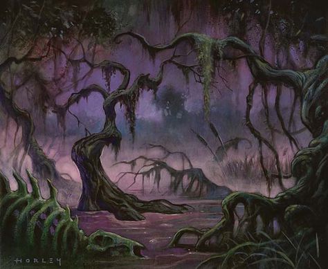 Swamp Drawing, Fantasy Swamp, Alex Horley, Swamp Art, Disney Background, Fantasy Places, Fantasy Setting, Ap Art, Fantasy Art Landscapes