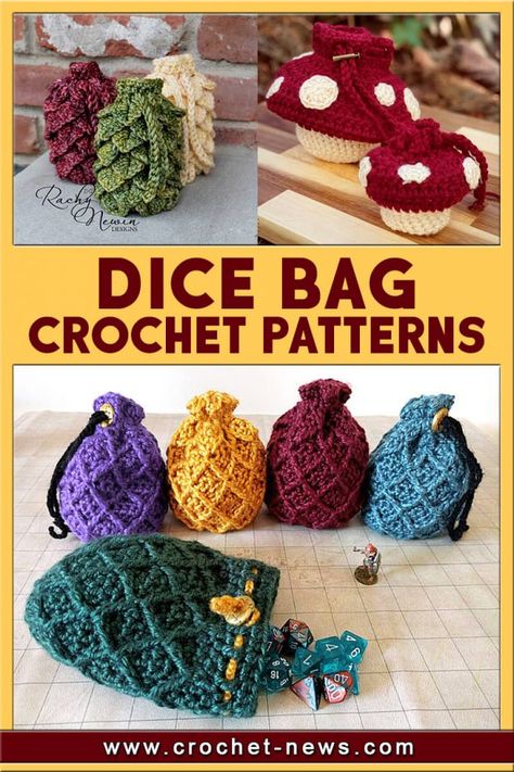 Crochet Dice Bag Pattern, Dice Bag Pattern, Crochet Games, Crochet Dice Bag, Crochet Dice, Crocheted Purses, Dice Bags, Crochet Fish, Bag Pattern Free