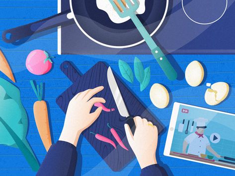 Cooking Illustration by Orely Cooking Illustration, Cook Illustration, Cooking Logo, Cooking Design, Cooking Photography, Man Cooking, Illustration Food, Cooking For Two, Cooking Together