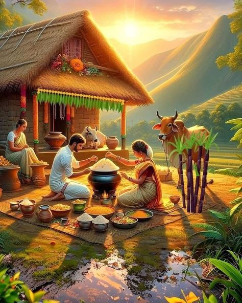 Tamil Art Culture, Anime Jesus, Village Scene Drawing, Pongal Festival, Happy Sankranti, India Painting, Pictures Of Shiva, Whatsapp Profile Picture, Outdoor Fairy Lights