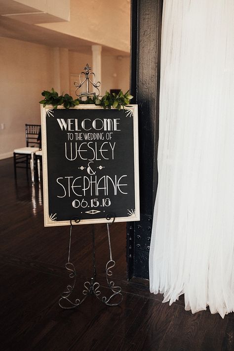 1920s vintage wedding sign inspired by Gatsby lettering Diy Art Deco Wedding Decor, Big Band Wedding Theme, Great Gatsby Wedding Centerpieces, 1920s Wedding Decor, Art Deco Wedding Flowers, 20s Wedding Theme, 1920s Themed Wedding, Gatsby Wedding Decorations, 1920s Inspired Wedding