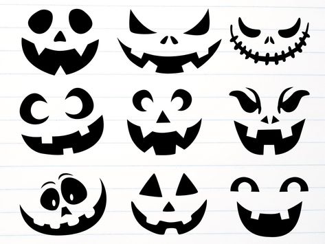 Pumpkin Cut Out, Pumpkin Faces Template, Pumpkin Faces Ideas, Pumpkin Face Templates, Pumpkin Face Carving, Pumpkin Face Svg, Scary Pumpkin Faces, Spooky Svg, Image Halloween