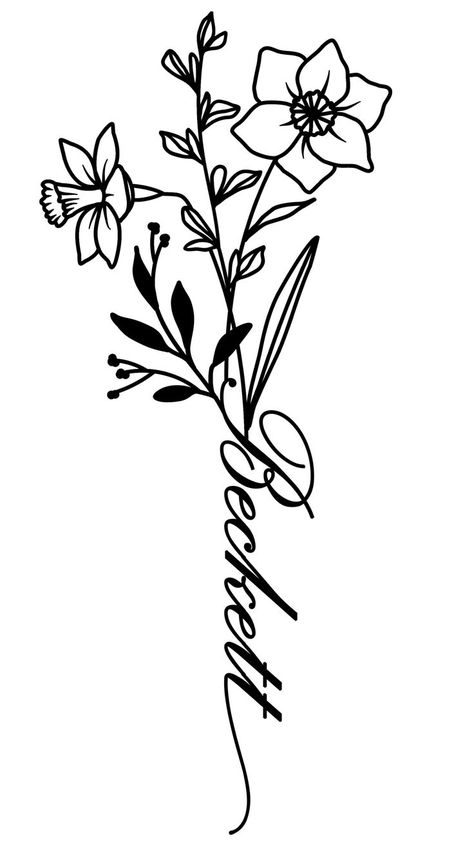 Name With Flower Tattoo, Flower Tattoo Stencil, Name Flower Tattoo, Flower Tattoo Stencils, Piercing Inspiration, Name Flower, Back Piece Tattoo, Narcissus Flower, Birth Flower Tattoos