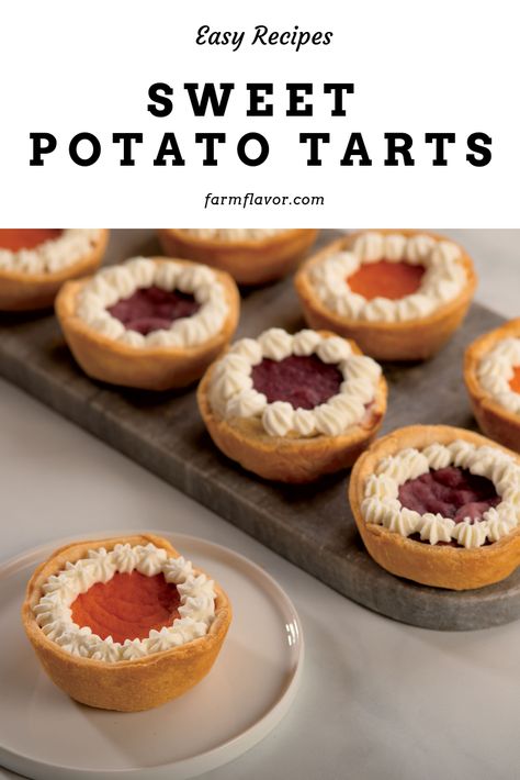 Sweet Potato Tarts Sweet potatoes are the star of these tasty little tarts. Pie With Condensed Milk, Apple Stack Cake, Recipe Sweet Potato, Orange Sweet Potatoes, Strawberry Pretzel Salad, How To Stack Cakes, Cooking Sweet Potatoes, Purple Sweet Potatoes, Savory Tart