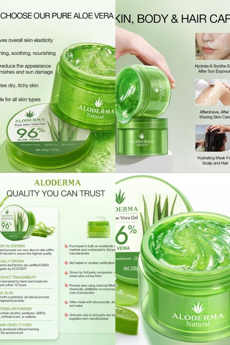 Aloderma Organic Aloe Vera Gel for Face & Body, Made within 12 Hours of Harvest, 96% Pure Aloe Vera Gel for Skin, Scalp, & Hair, Soothing Aloe Face Moisturizer, Multipurpose, Hydrating Aloe Gel, 7oz. #Refreshing#Soothing#Organic#NoFragrence#Soothing#Brightening#LoveTheTexture# Aloe Vera Gel For Face, Aloe Vera Moisturizer, Hair Hydration, Aloe On Face, After Sun Care, Organic Aloe Vera Gel, Pure Aloe Vera Gel, Body Butters Recipe, Pure Aloe Vera