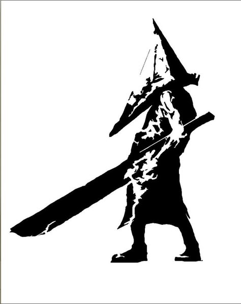 Silent Hill Flash Tattoo, Black Stencil Art, Silent Hill Tattoo Pyramid Head, Silent Hill Drawings, Pyramid Head Tattoo, Silent Hill Tattoo, Pyramid Head, Movie Tattoos, Retro Horror