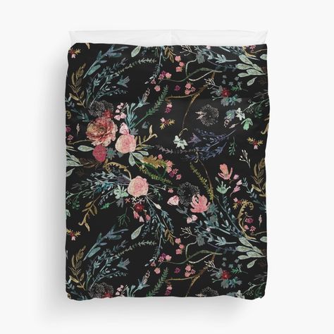 "Midnight Floral" Duvet Cover by nouveaubohemian | Redbubble Designer Office, Floral Duvet Cover, Floral Duvet, Sleeveless Top Designs, Up House, Floral Sleeveless Top, Decorating Inspiration, Duvet Cover Design, Personalized Bedding