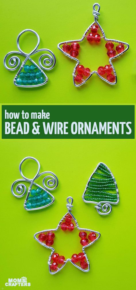 Learn how to make wire wrapped ornaments using beads and wire! This fun easy Christmas craft and DIY project for adults is great for beginners and makes great jewelry too. Includes angel ornaments, wire wrapped Christmas Trees and a star shaped beaded decoration too. Wire Wrapped Star, Beaded Ornaments Diy, Wire Ornaments, Pretty Crafts, Artificial Christmas Garland, Christmas Crafts For Adults, Fun Christmas Crafts, Beaded Christmas Ornaments, Christmas Bead