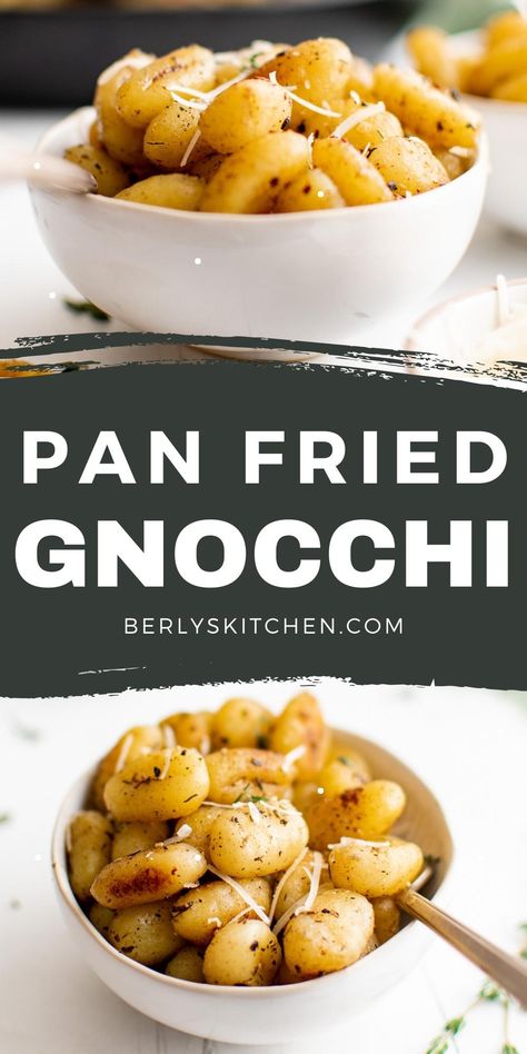 Two bowls of pan fried gnocchi. Fried Potato Bites, Simple Garlic Butter, Fried Gnocchi, Pan Fried Gnocchi, Gnocchi Recipes Easy, Gnocchi Recipes Homemade, Gnocchi Dishes, Cauliflower Gnocchi, Main Recipes