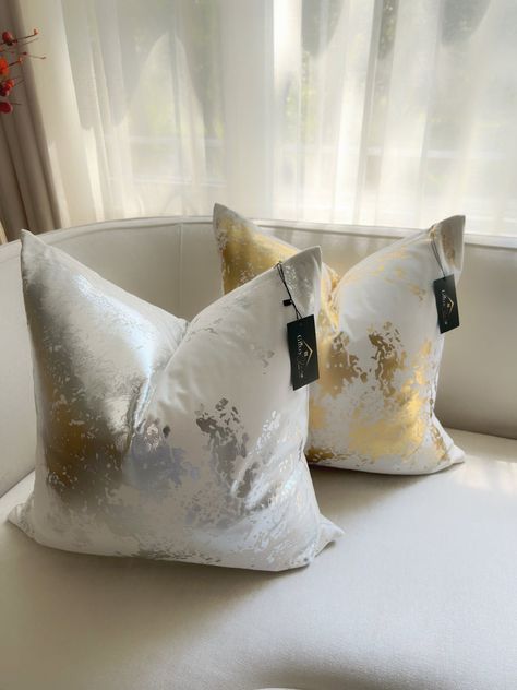 Purchase Alani Accent Pillow Gold And Silver Decor Living Room, Silver And Gold Room Decor, Room Ideas Glam, Dress Room Ideas, White And Gold Pillows, Girlie Apartment, House Room Design, Silver Bedroom Decor, Glam Pillows