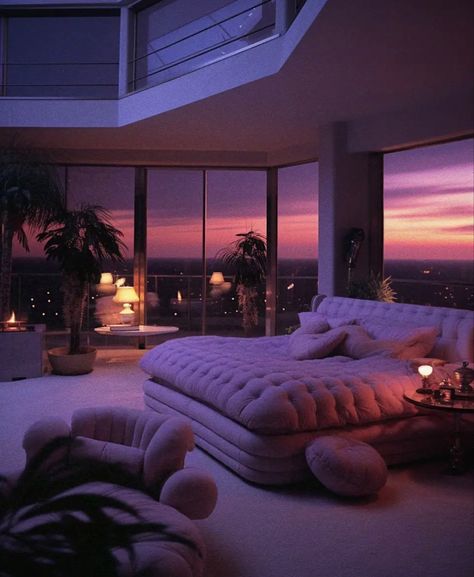 Penthouse Aesthetic, 80s Interior Design, 80s Interior, Modern Luxury Bedroom, Dream Apartment Decor, Apartment Aesthetic, Dream House Rooms, Dream Room Inspiration, Dream Apartment