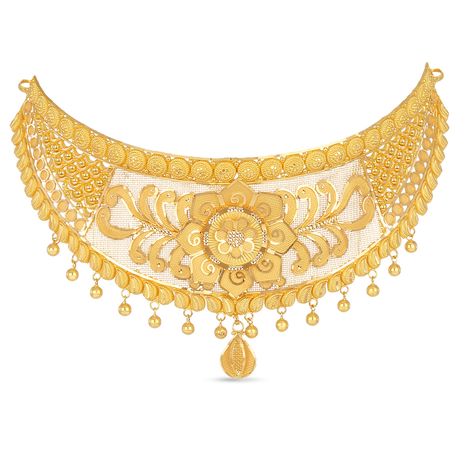 Gold Choker Necklace Indian Bridal, Gold Choker Necklace Designs, Gold Chocker Necklace, Choker Necklace Online, Dubai Gold Jewelry, Indian Gold Jewelry, Floral Choker, Bridal Jewelry Sets Brides, Ethnic Beauty