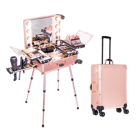 🎁🎁Vanity Trolley Cosmetic Portable Beauty Case Makeup Station With Lights! Vanity Trolley, Suitcase Vanity, Makeup Trolley, Rolling Makeup Case, Makeup Cases, Makeup Station, Small Storage Boxes, Mirror With Led Lights, Beauty Case